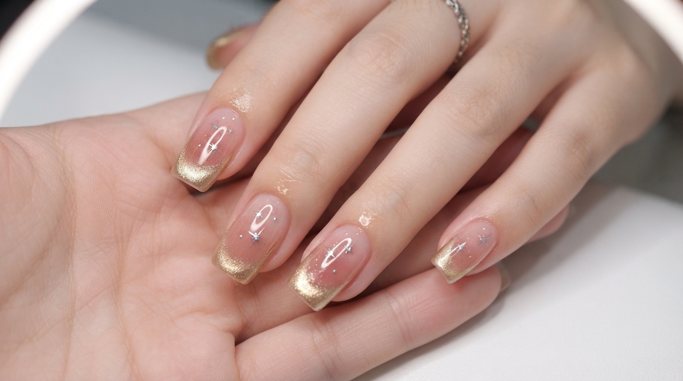 Uñas de Degradado Rosa y Francés Cat-Eye Dorado — Tutorial Paso a Paso