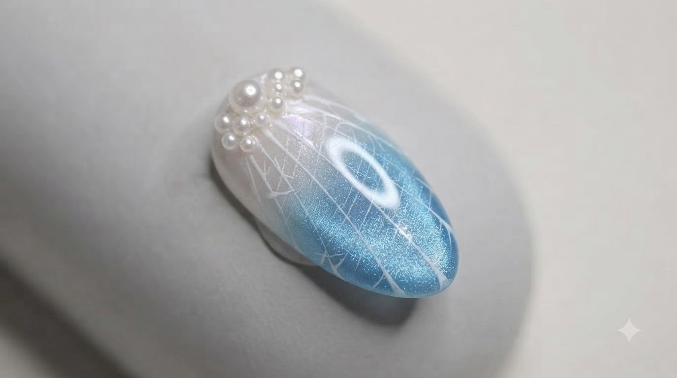 Diseño de Uñas Efecto Ojo de Gato y Concha Marina Azul — Tutorial Paso a Paso