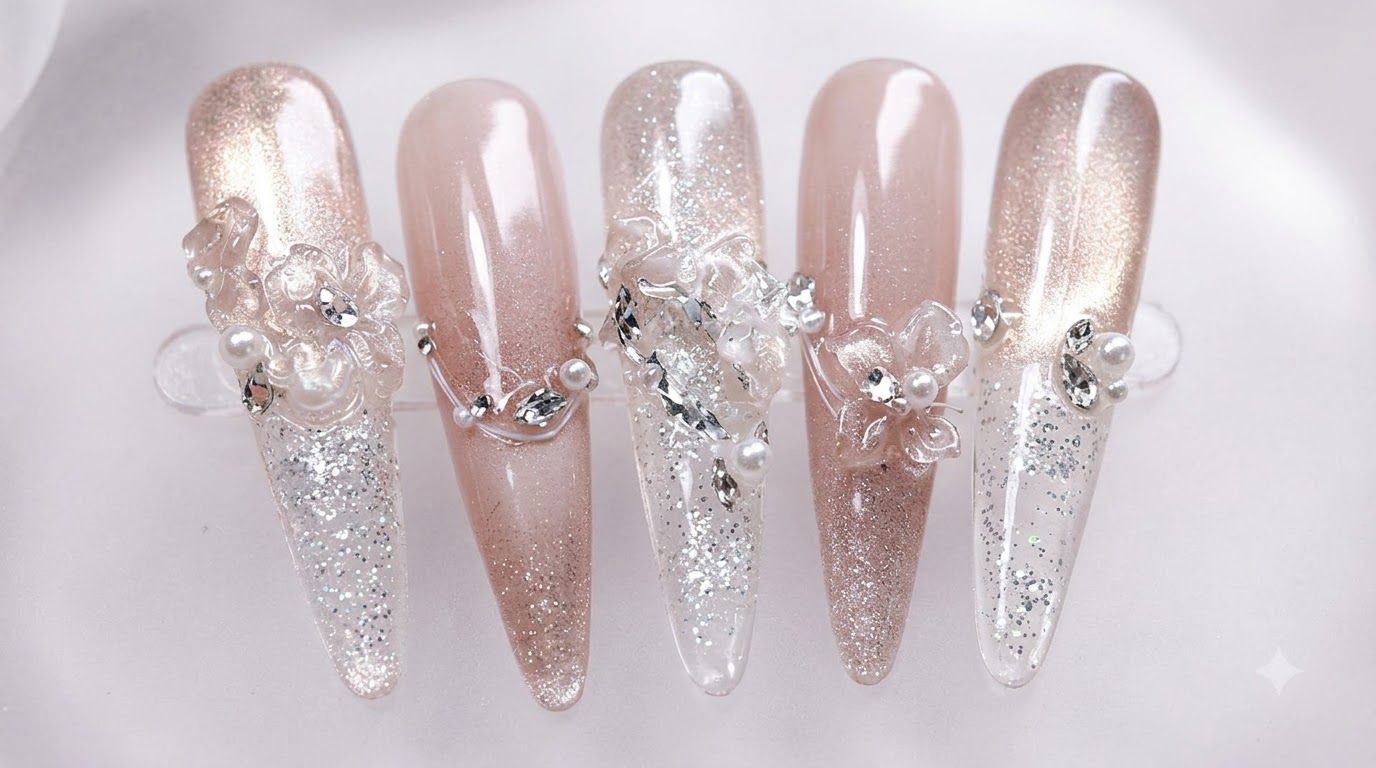 Uñas Ojo de Gato con Efecto Arena Movediza y Flor de Hielo 3D — Tutorial Paso a Paso