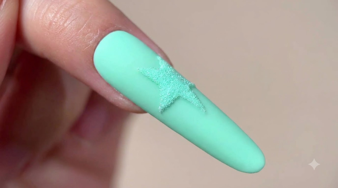 Uñas Verde Menta con Estrellas Efecto Azúcar — Tutorial de Nail Art 3D en Gel