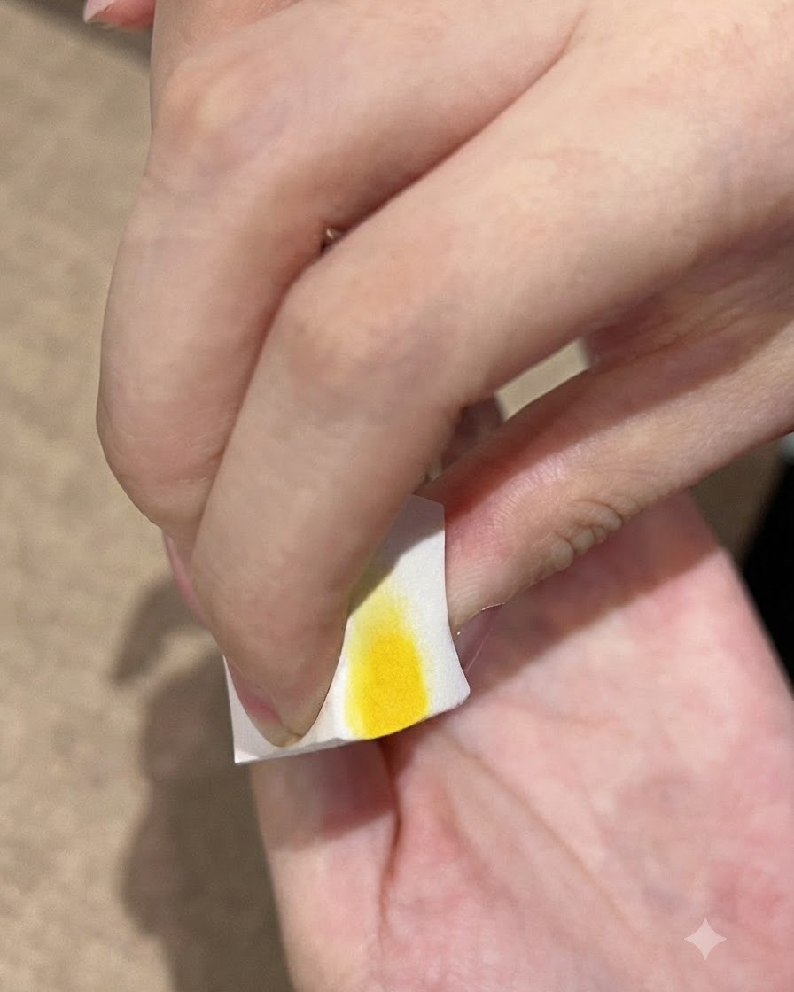 Una esponja cosmética aplicando a toques esmalte de gel negro oscuro en la punta de una uña para dar profundidad al degradado.