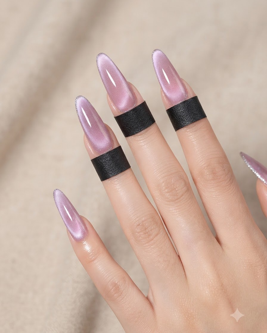 Uñas colocadas dentro de una lámpara UV/LED durante el proceso de curado de la capa base.