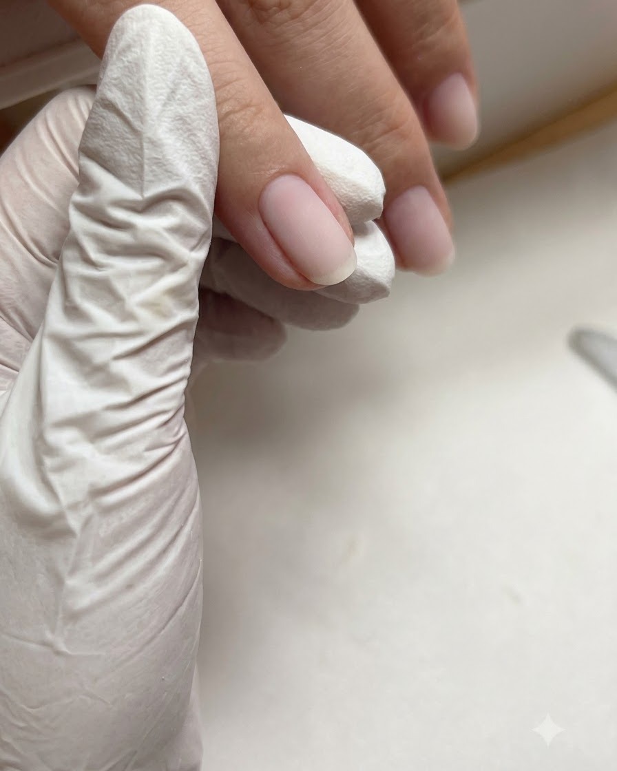 Una zona de cutícula finamente manicurada que muestra cutículas suaves y bordes laterales refinados tras el tratamiento con fresa de carburo.