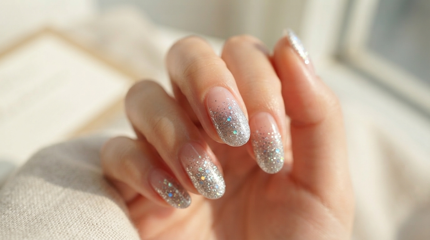 Uñas Postizas con Ombré de Brillo Plateado — Guía de Aplicación Paso a Paso