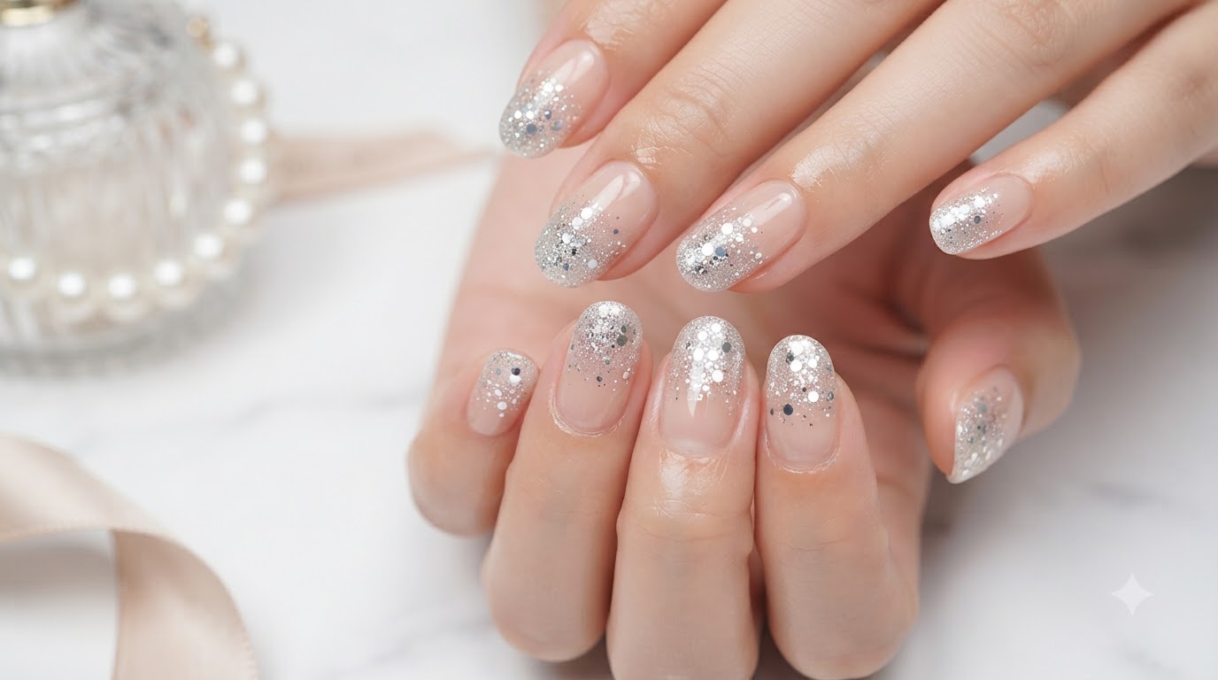 Manicura con Pegatinas de Gradiente de Brillo Plateado — Tutorial Paso a Paso