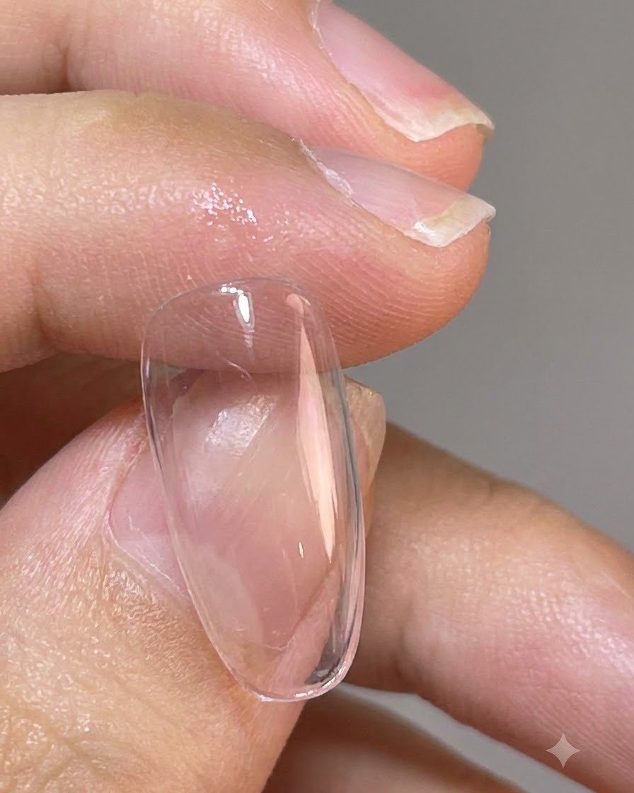 Un imán de barra colocado junto al borde izquierdo de una uña para reunir las partículas cat-eye.