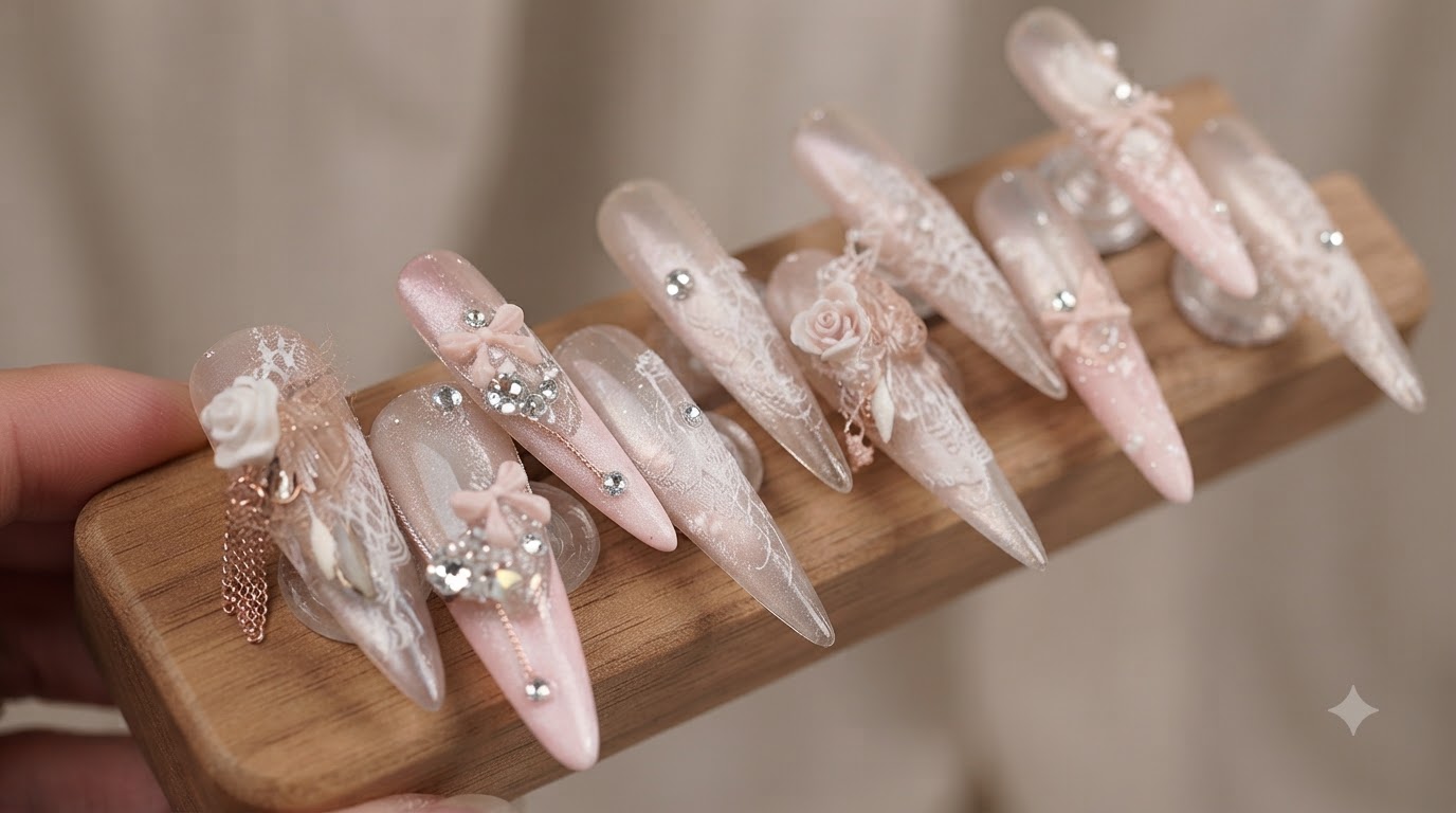Uñas de Princesa Rosa y Elegantes con Ojo de Gato y Encaje — Tutorial Paso a Paso