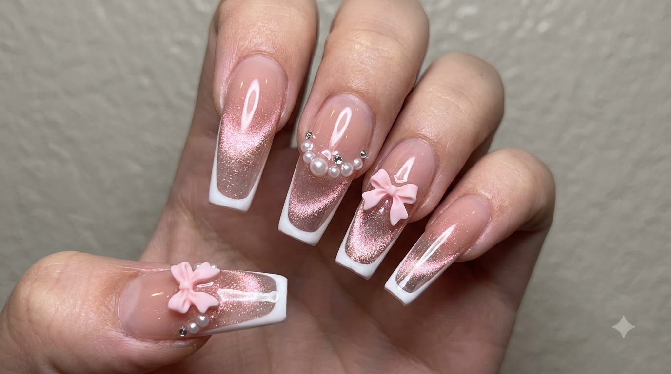 Uñas Francesas Ombré con Efecto Ojo de Gato en Rosa y Dorado — Tutorial Paso a Paso