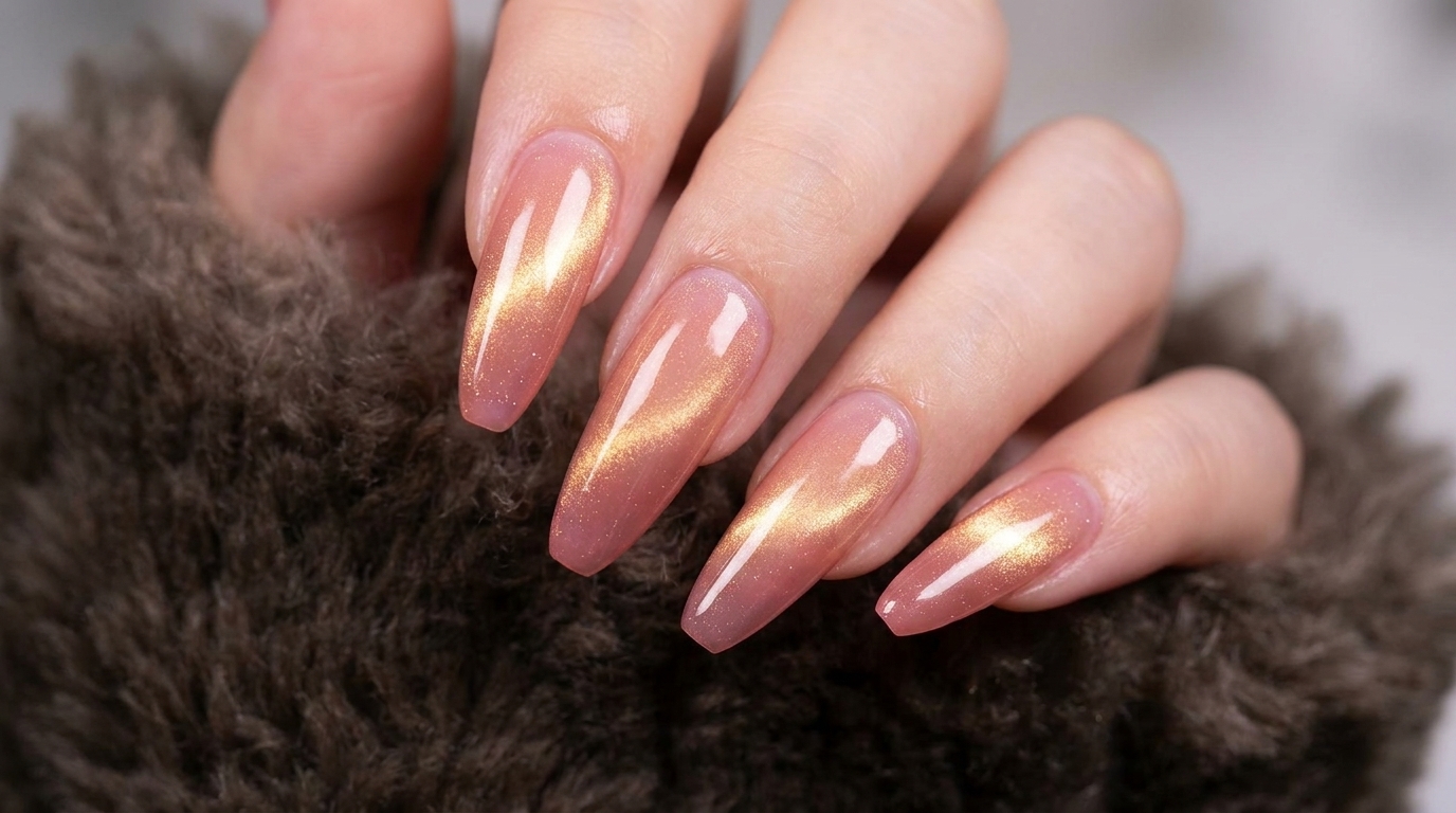 Uñas de Gel Ombre Melocotón con Efecto Ojo de Gato — Tutorial Paso a Paso