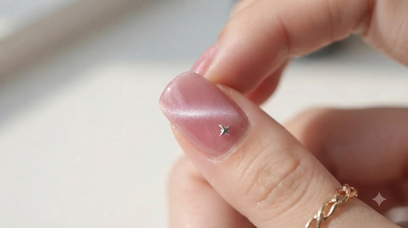 Uñas de Ojo de Gato Estrella Rosa — Tutorial Fácil de Gel con Brillo