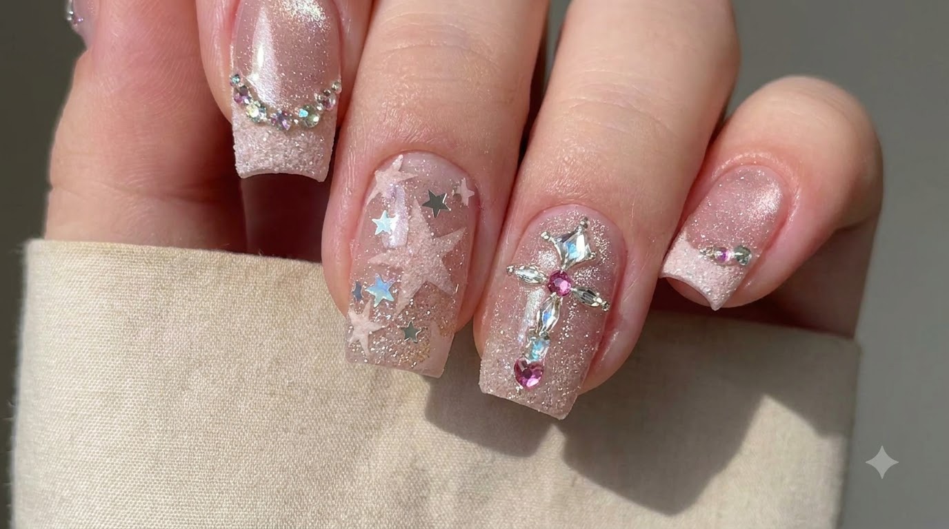 Uñas Francesas Estilo Ojo de Gato Estrellado — Tutorial de Arte de Uñas de Cristal 3D