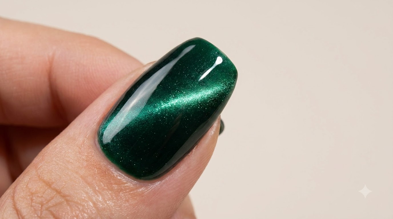 Uñas de Gel Magnético Ojo de Gato en Verde Esmeralda Profundo — Tutorial Paso a Paso