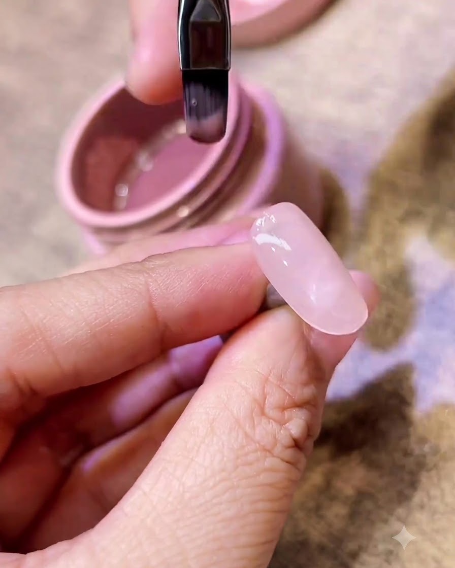 Mano colocando una uña bajo una lámpara UV/LED profesional para su secado.