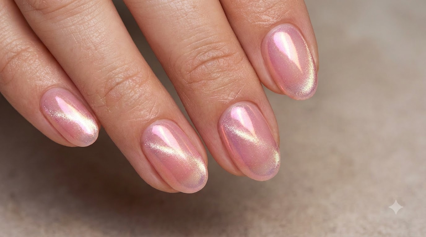 Manicura en Gel Cat Eye y Blush Aurora para Uñas Cortas
