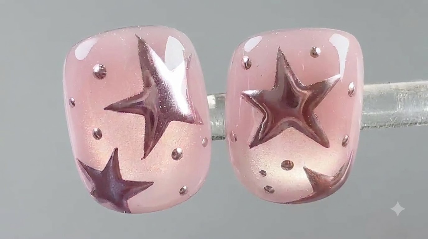 Uñas de Estilo Ins con Cromo Rosa y Estrellas — Tutorial Paso a Paso
