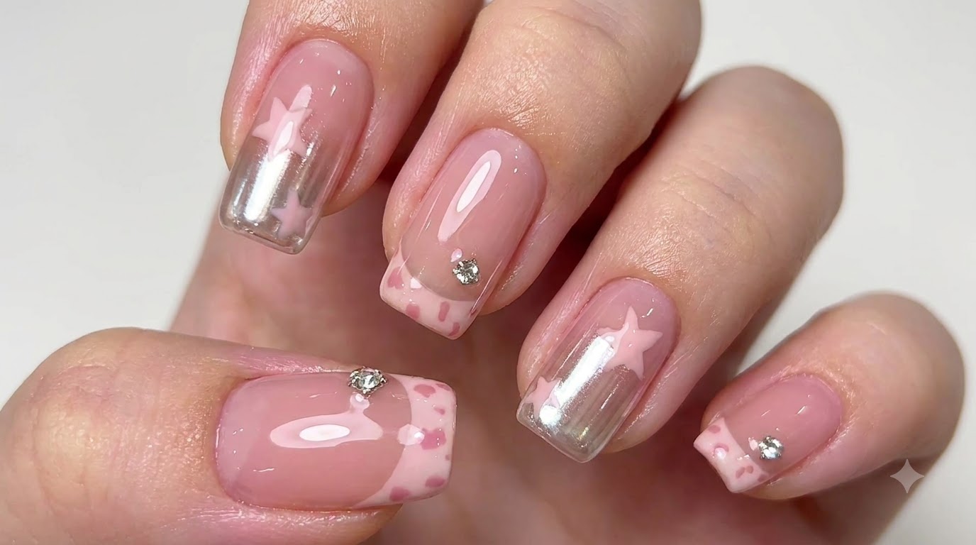 Uñas Francesas Rosas y Arte de Estrellas con Degradado Cromado — Tutorial Paso a Paso