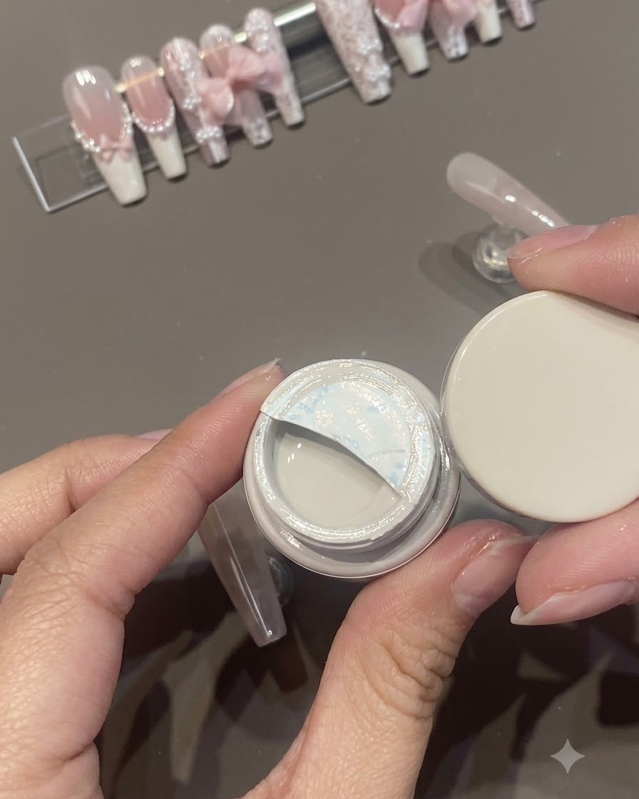Un frasco abierto de esmalte de gel Dorryla con su sello protector parcialmente despegado.