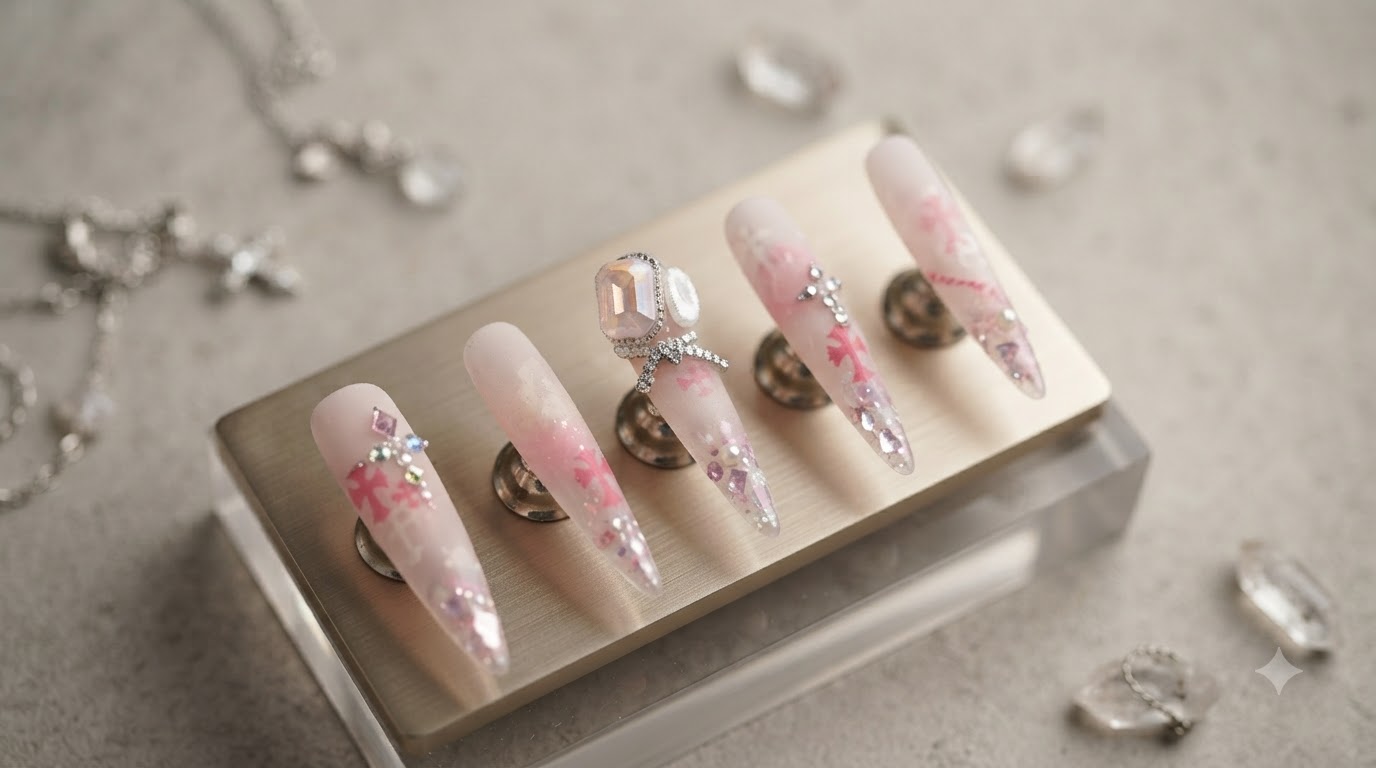 Diseño de uñas Chrome Hearts Sweet and Cool — Tutorial paso a paso