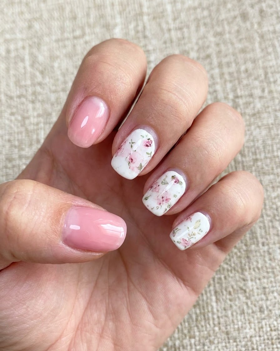 Una mano sosteniendo una compresa sin pelusa limpiando la superficie de uñas esmaltadas.
