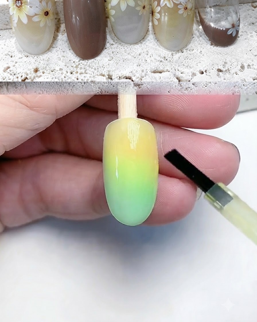 Una punta de uña curándose bajo una lámpara de uñas UV o LED.