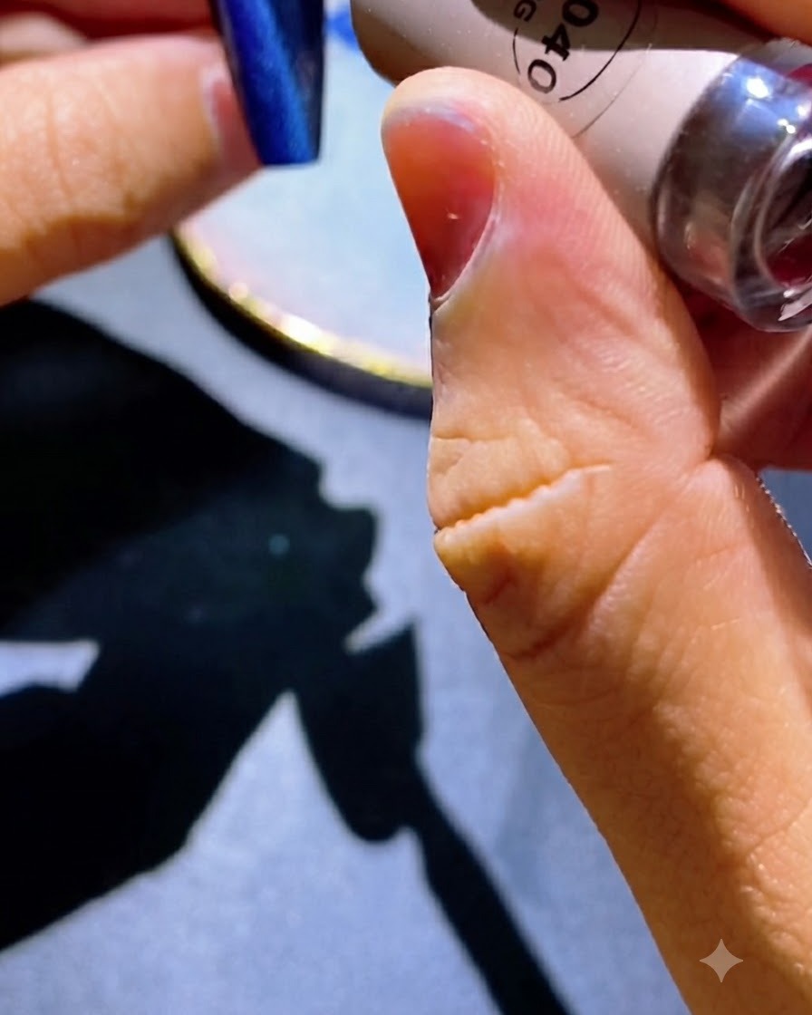 Aplicando esmalte en gel magnético azul ojo de gato sobre la superficie de la uña.