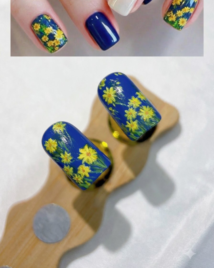 Un primer plano de una paleta de artista blanca con gotas de pintura amarilla, naranja, verde y azul.