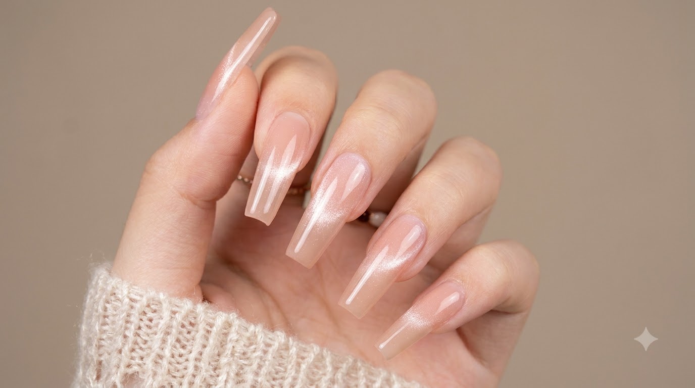 Uñas Ombre y Cat Eye de Melocotón Blanco — Tutorial Paso a Paso
