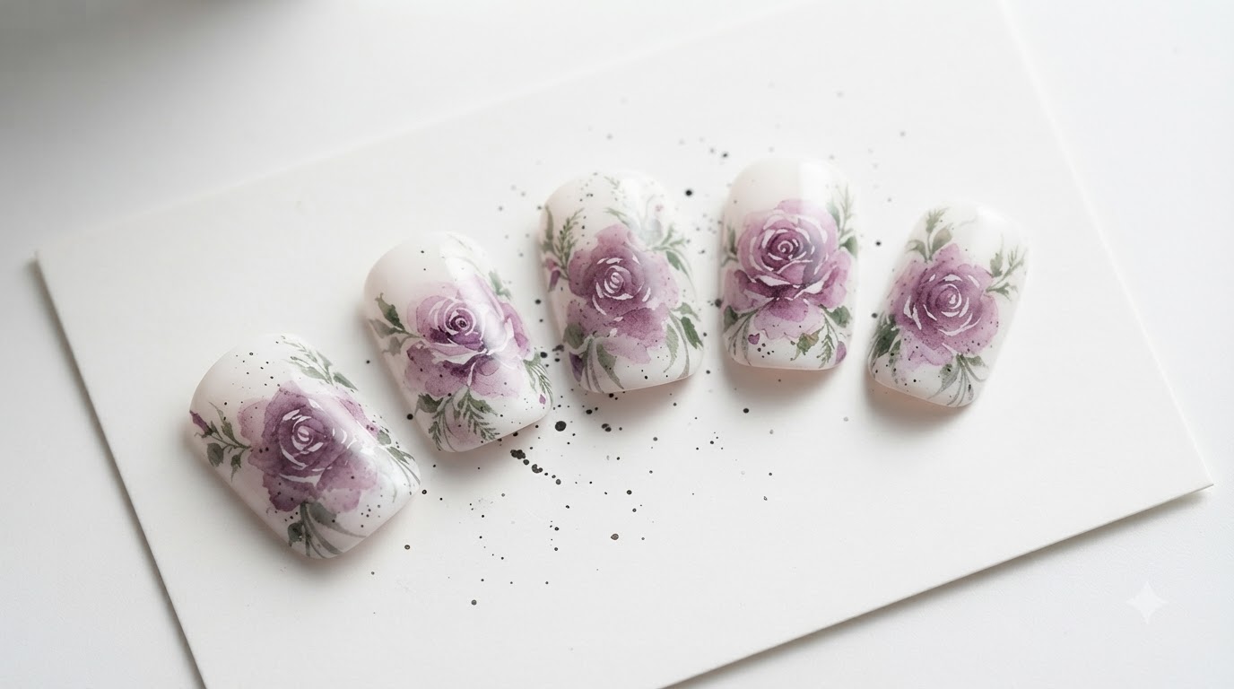 Diseño de Uñas de Rosas en Acuarela — Clase Magistral de Flores Delicadas