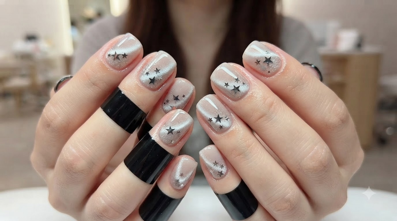 Uñas de Ojo de Gato con Estrellas y Diamantes Triturados — Tutorial Paso a Paso