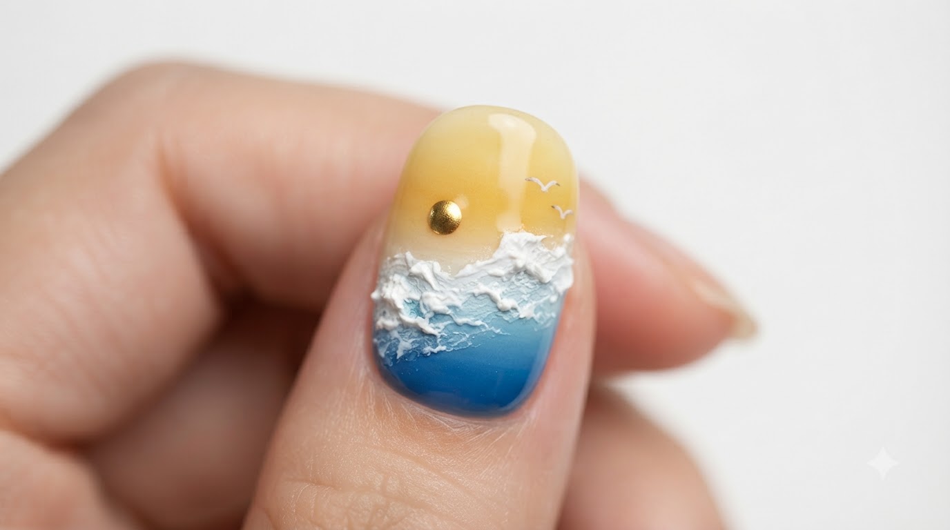 Uñas Decoradas con Degradado de Atardecer Costero: Tutorial Paso a Paso de Olas del Mar