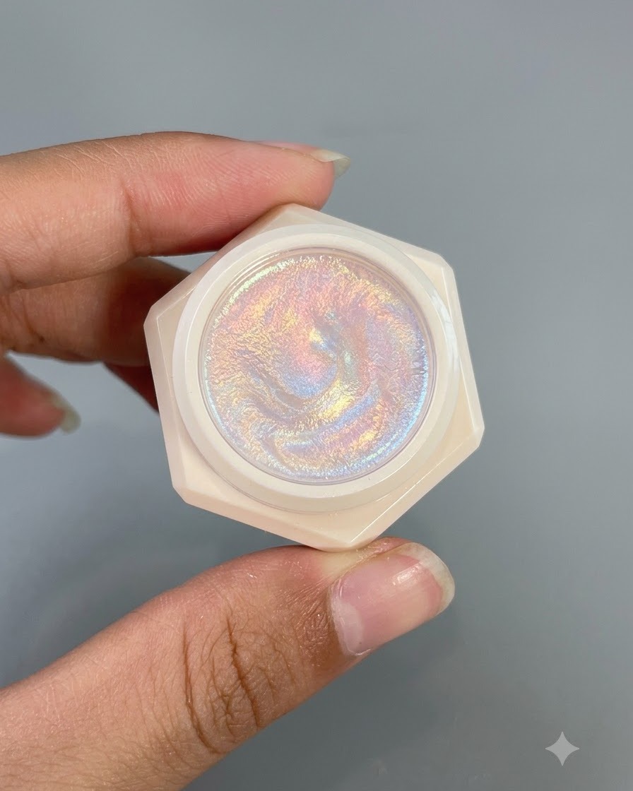 Un pequeño envase que muestra la superficie brillante del delicado gel perlado número 3.