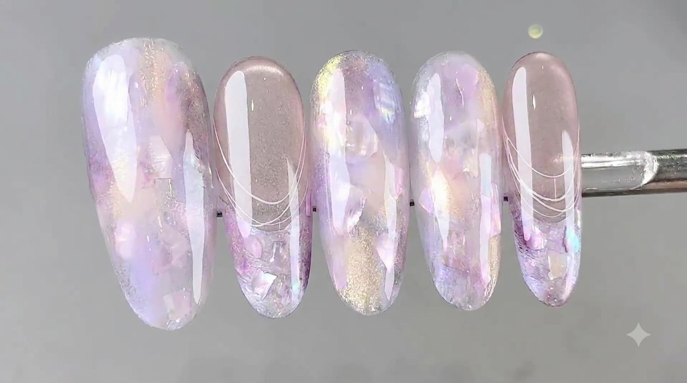 Uñas de Cristal con Efecto Mármol Acuarela y Ojo de Gato Morado — Tutorial Paso a Paso