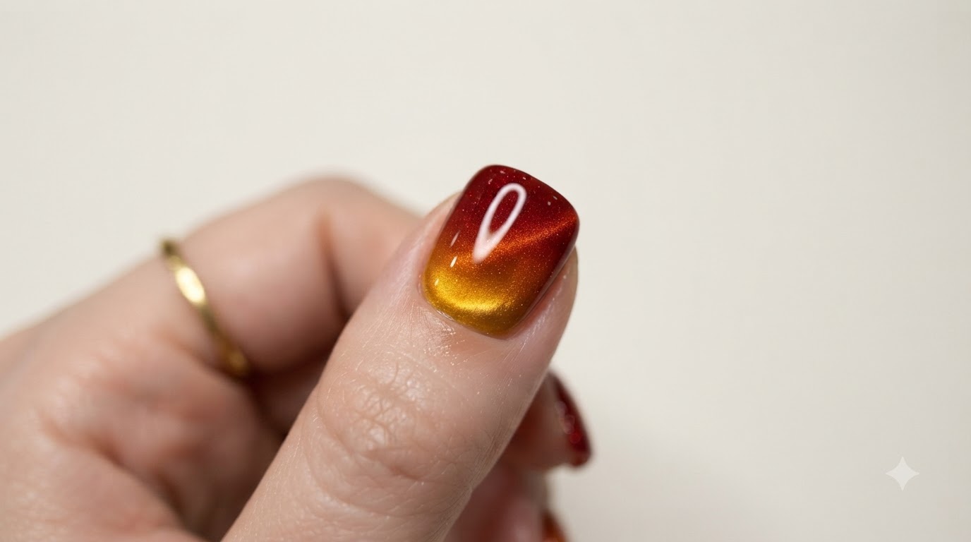 Diseño de uñas degradadas estilo ojo de gato en naranja y amarillo — Tutorial paso a paso