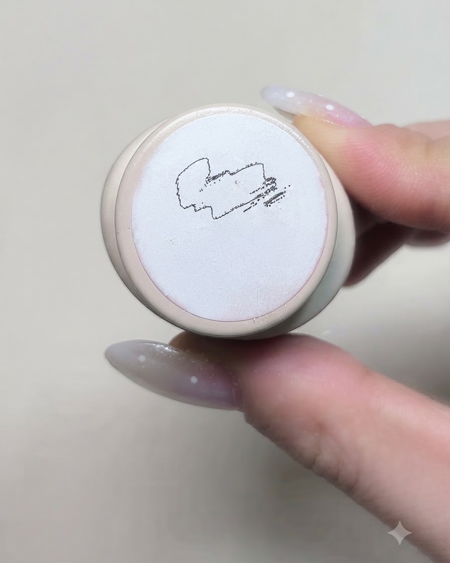 La etiqueta inferior de un envase de gel en crema para nail art que muestra los detalles del producto y muestras de textura.