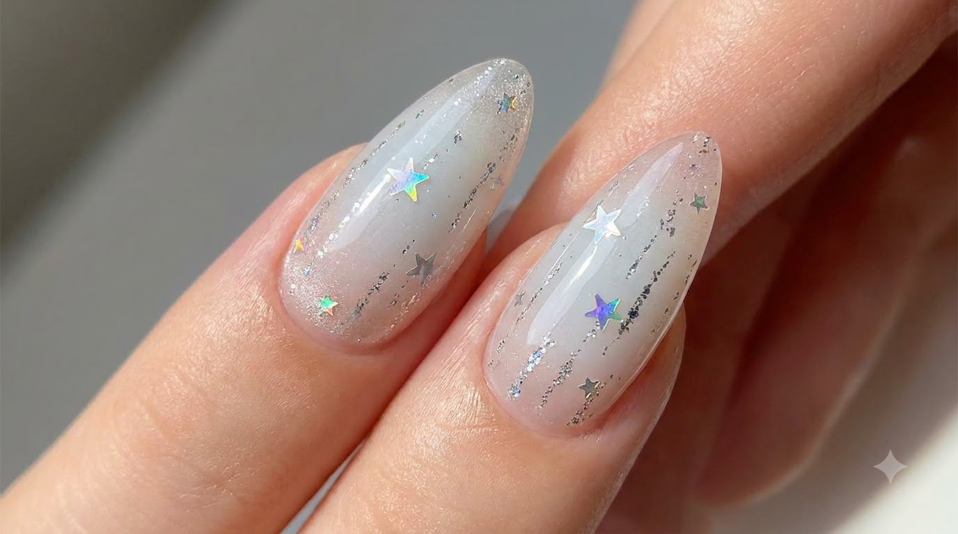 Uñas de Gel Degradadas con Estrellas Plateadas — Tutorial de Ombré Blanco Lechoso