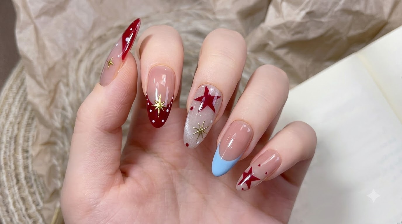 Manicura de Uñas de Gel con Estrellas Francesas y Ojo de Gato — Tutorial Paso a Paso
