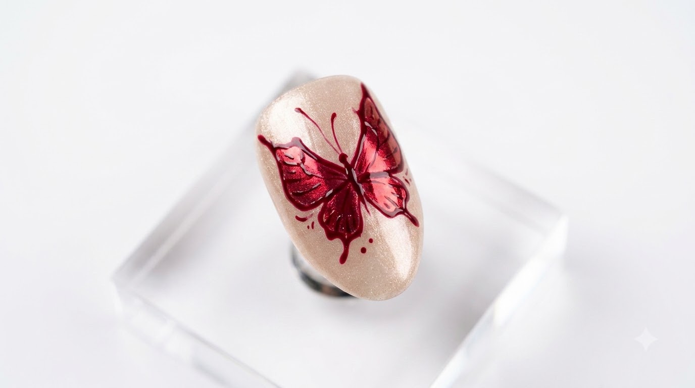 Diseño de Uñas de Mariposa con Polvo Espejo — Tutorial de Gel Rojo Intenso