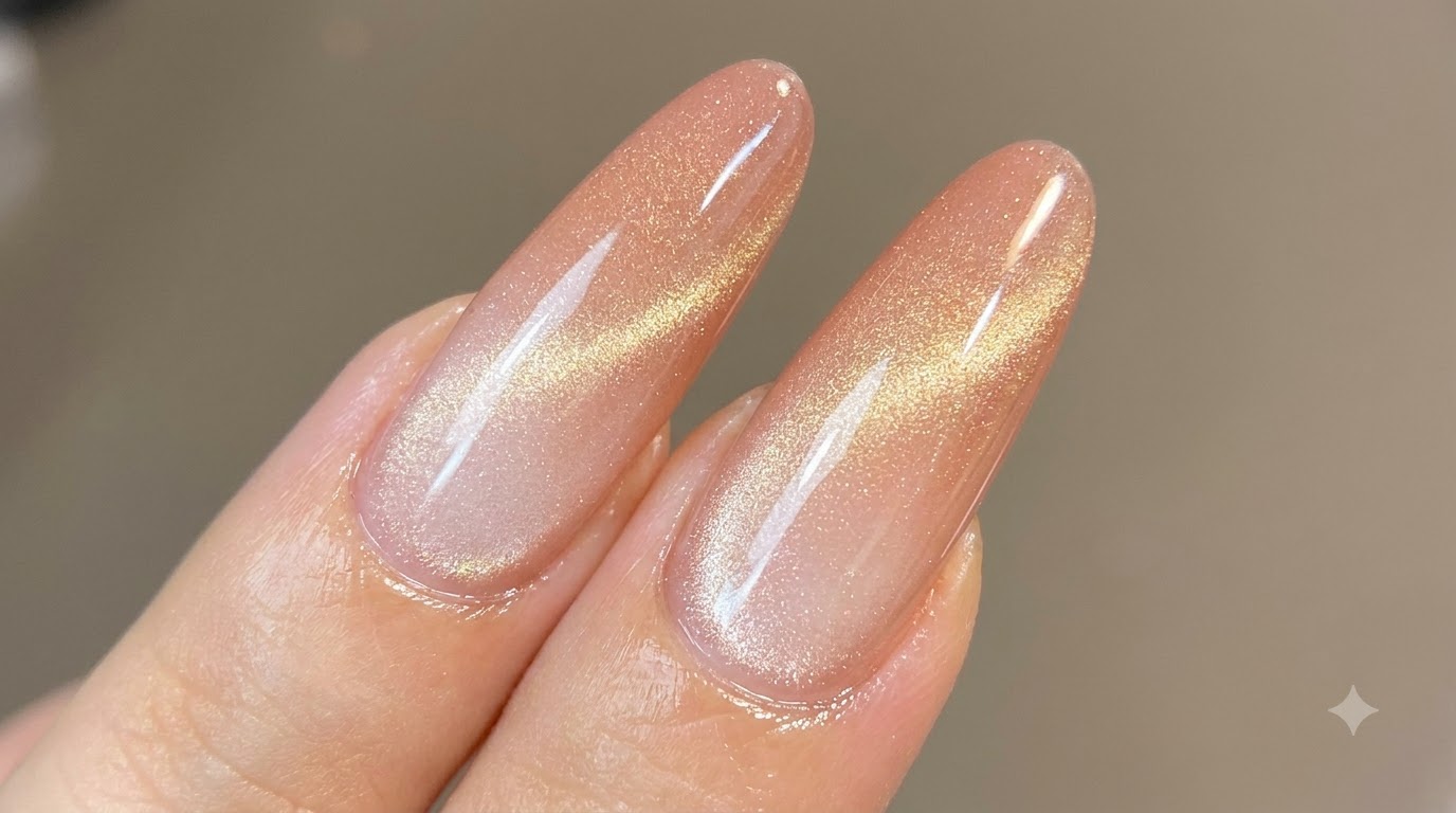 Uñas Peach Gradient Cat Eye — Tutorial Paso a Paso con Brillo