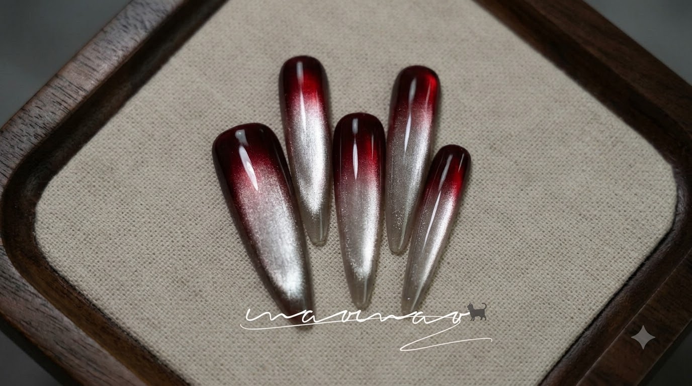 Ombré-Gel-Nägel in Dunkelrot mit Cat-Eye-Effekt – Schritt-für-Schritt-Anleitung