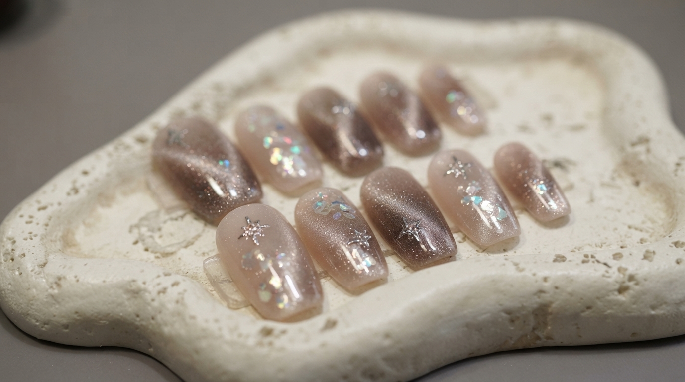 Uñas de ensueño con estrellas, burbujas y ojo de gato — Tutorial paso a paso