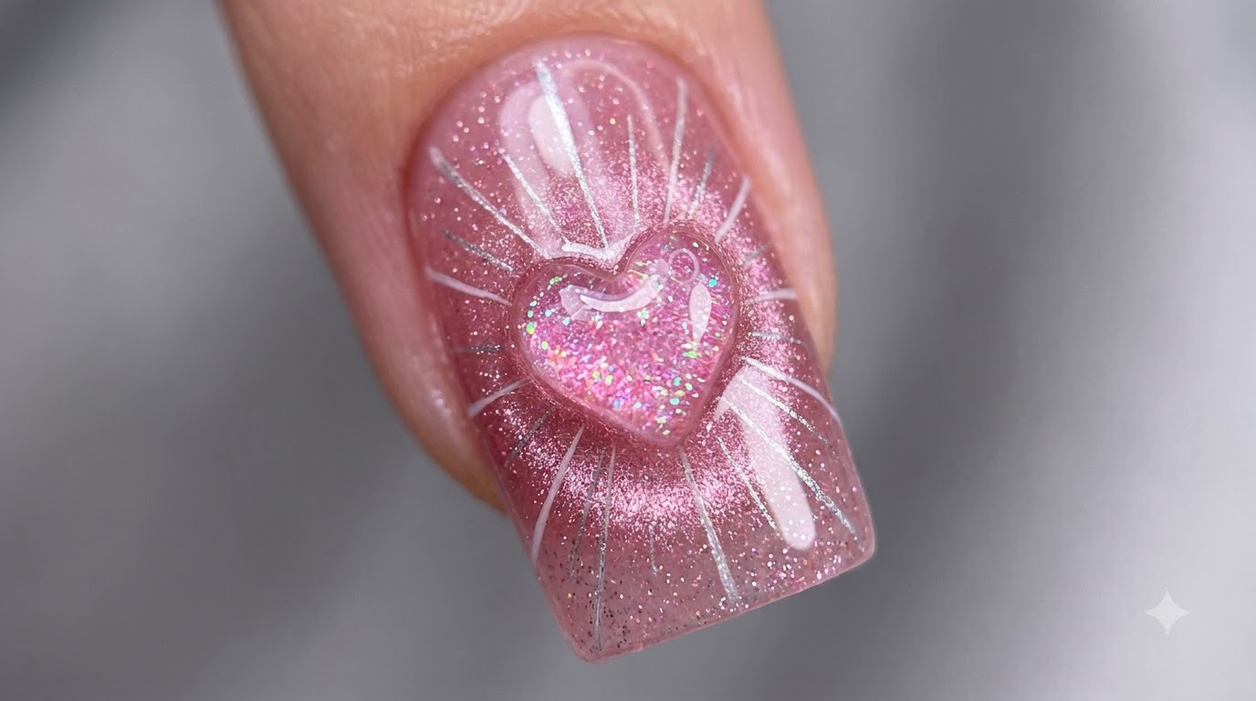 Uñas de Onda de Luz y Corazón Glaseado — Tutorial Paso a Paso