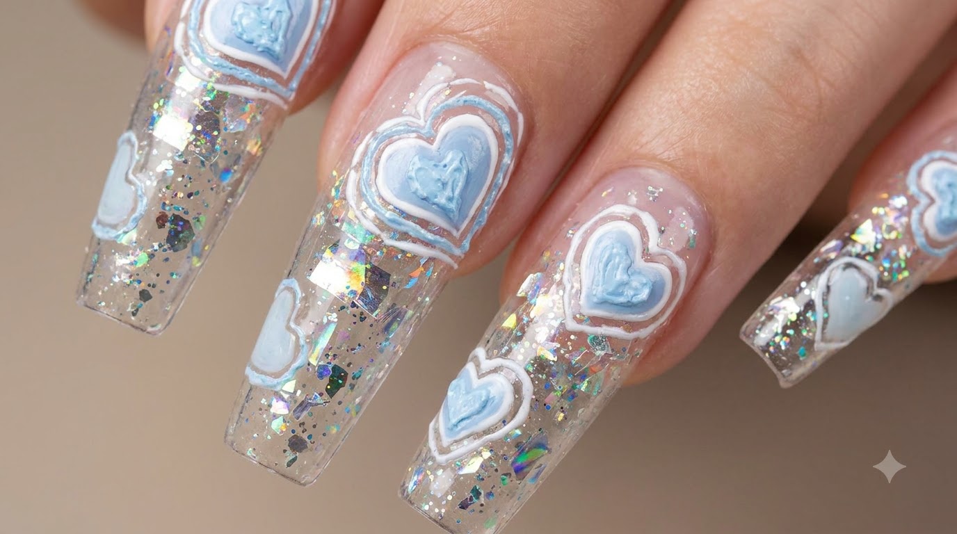 Tutorial Paso a Paso: Uñas con Glitter Encapsulado y Corazones 3D Pintados a Mano