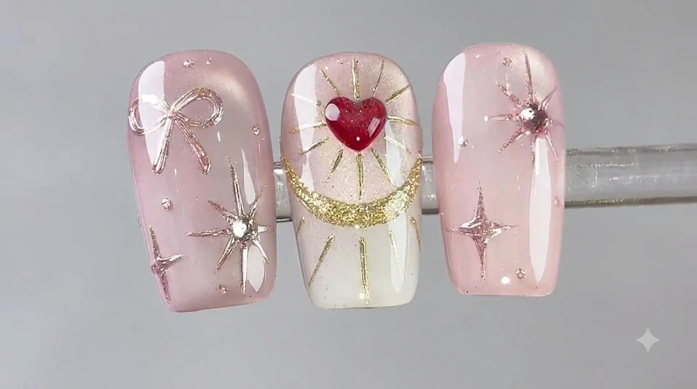 Tutorial de manicura francesa con corazones fluidos y gel efecto ojo de gato