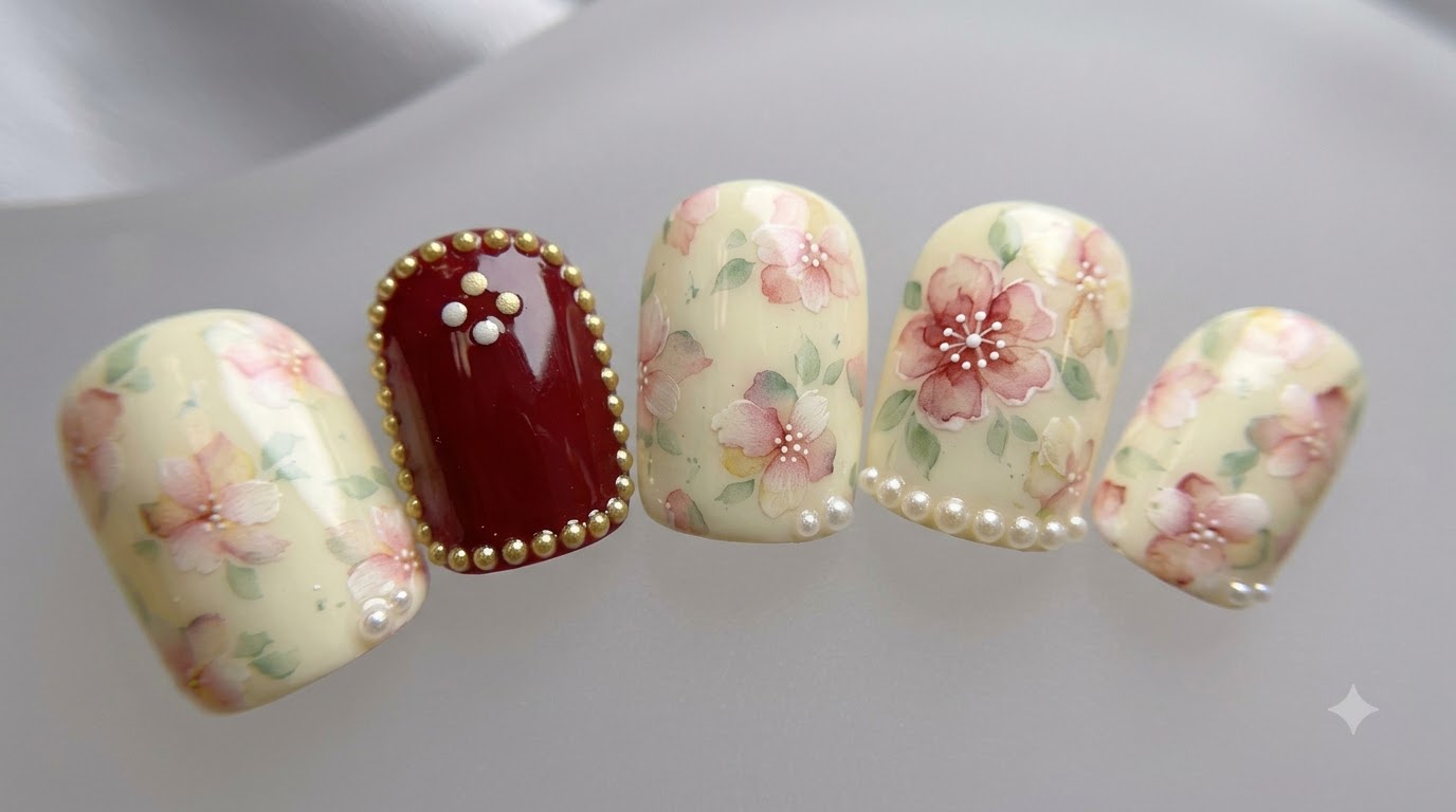 Uñas Cortas con Flores de Acuarela — Elegante Tutorial de Gel en Tono Pastel