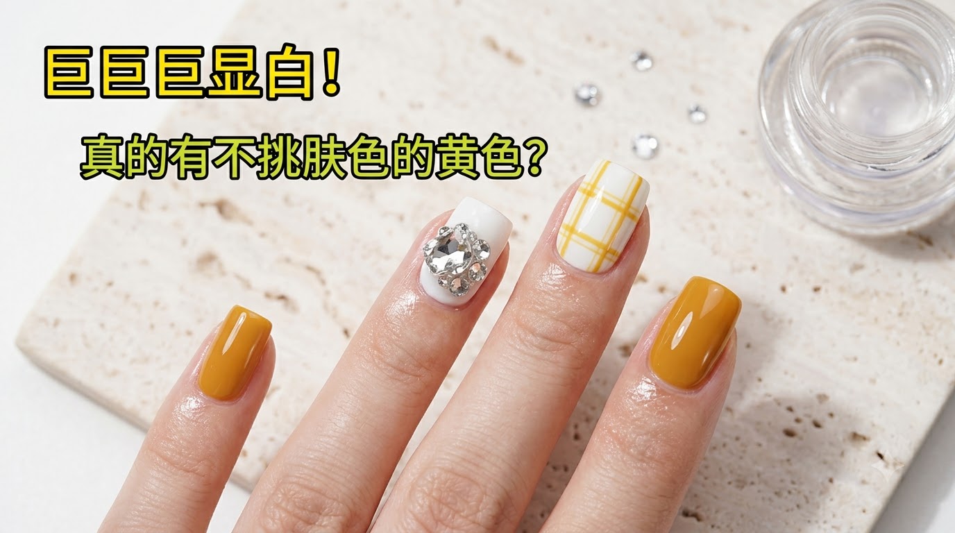 Uñas Amarillas Jengibre a Cuadros con Pedrería — Tutorial Paso a Paso