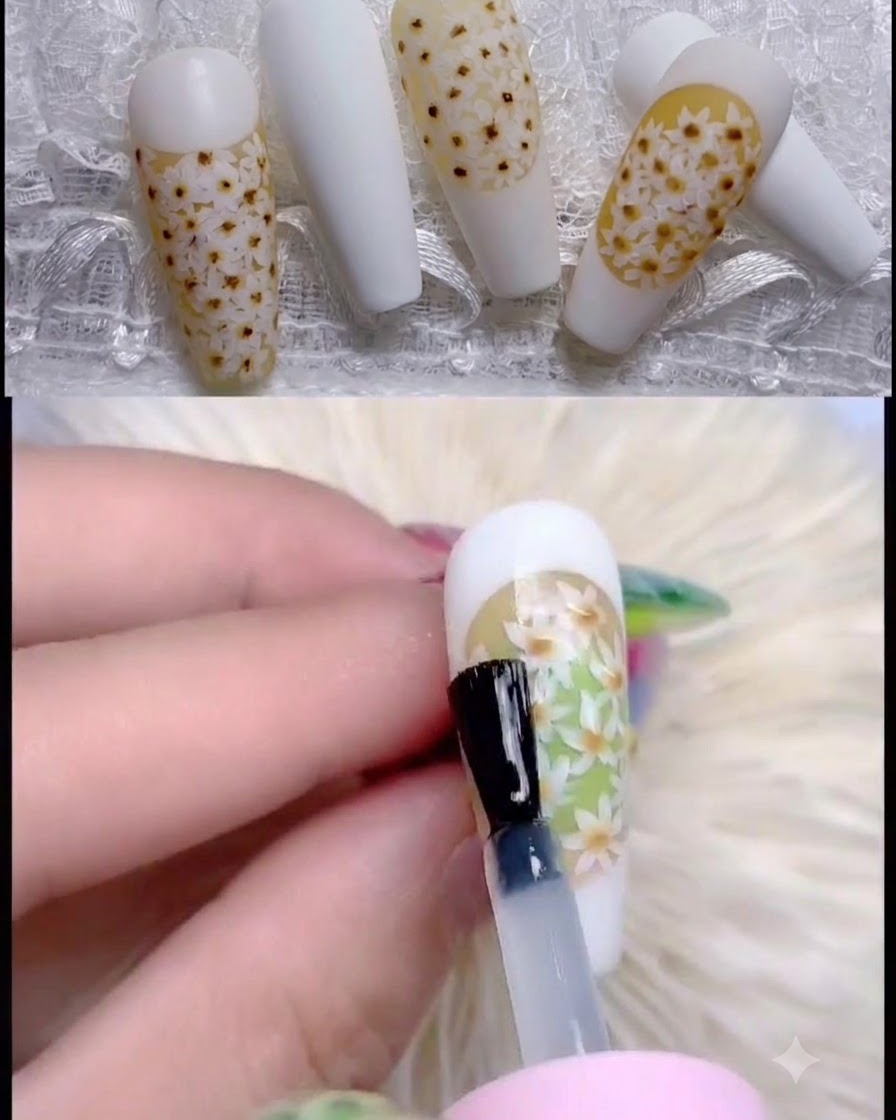 Una uña colocada debajo de una lámpara UV profesional para curar la aplicación de esmalte en gel.