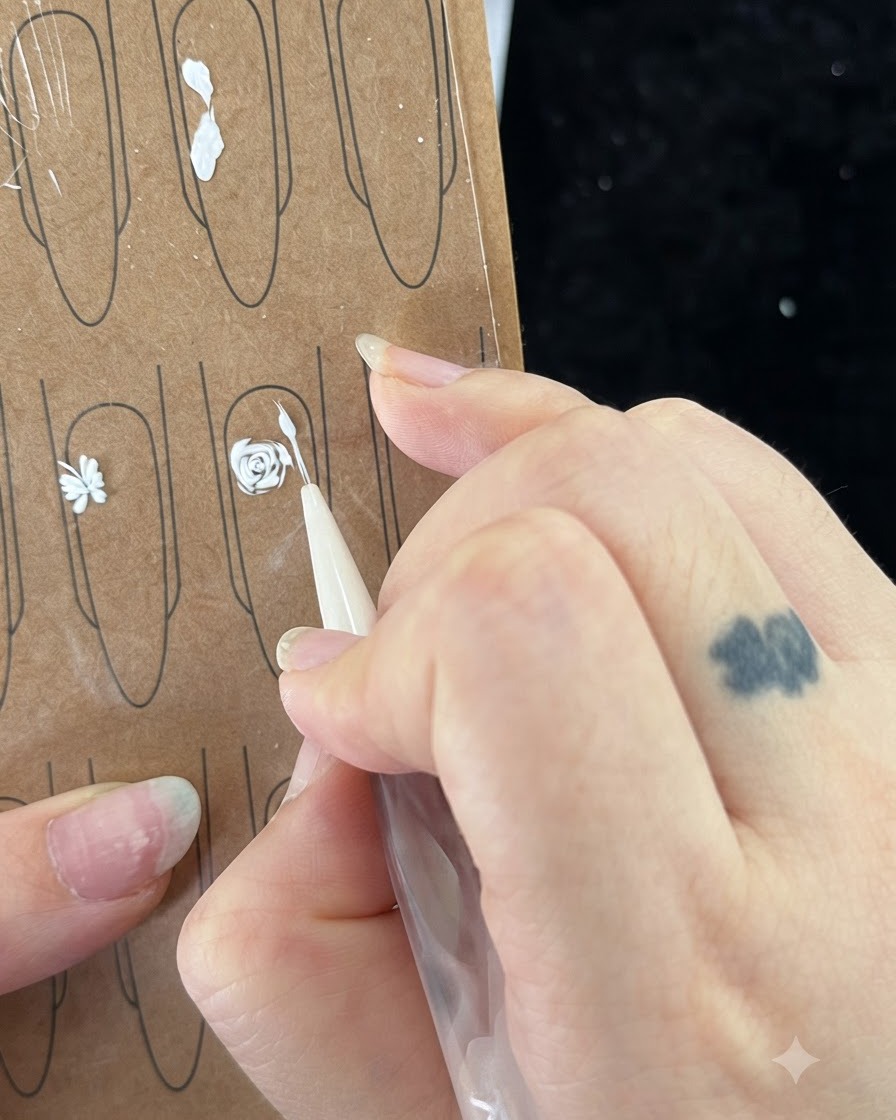 Un primer plano que muestra una hoja pintada con extremos puntiagudos y un emparejamiento asimétrico de lado largo y corto.