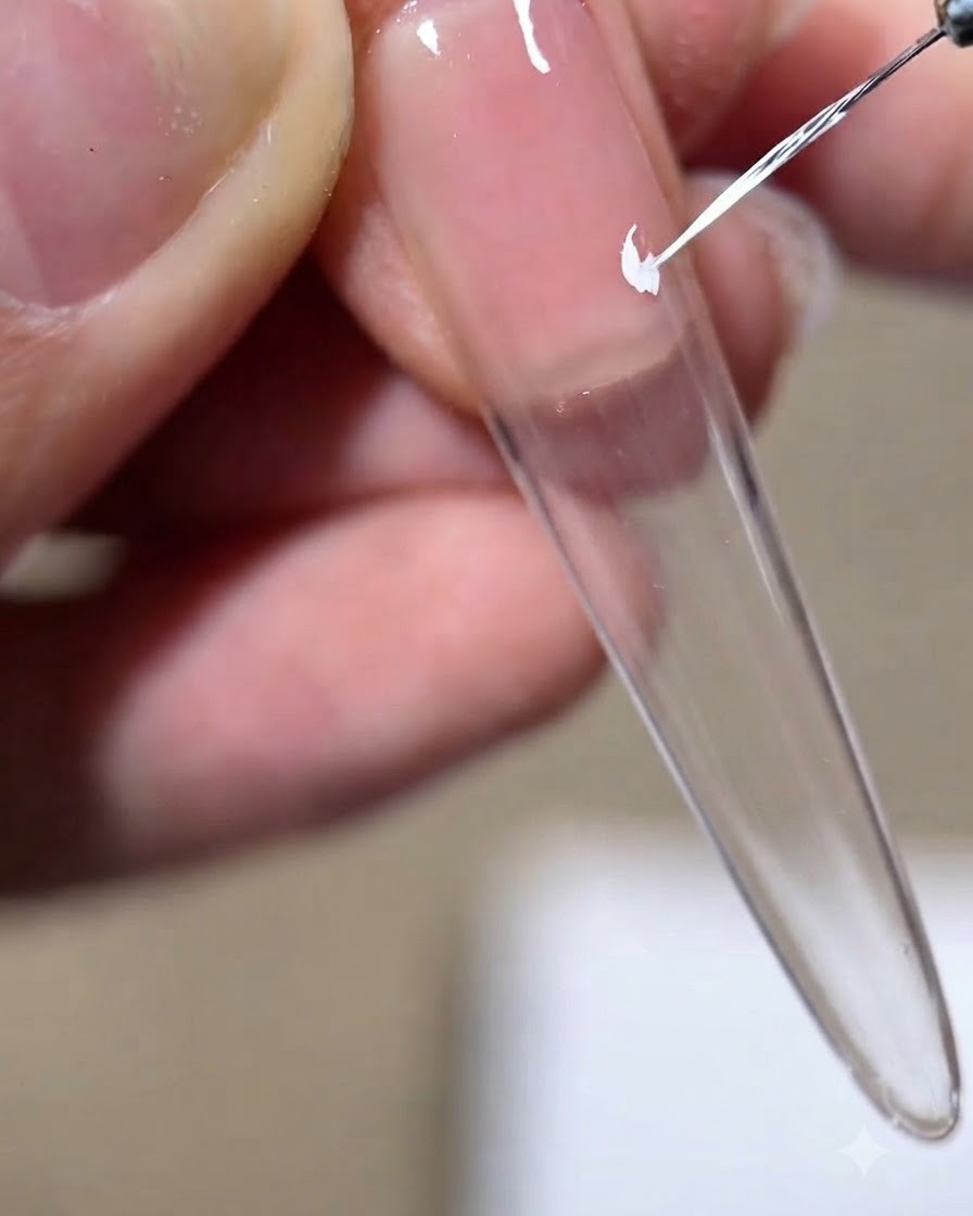 Un pincel liner fino sacando pequeños mechones hacia afuera desde el núcleo central de la flor.