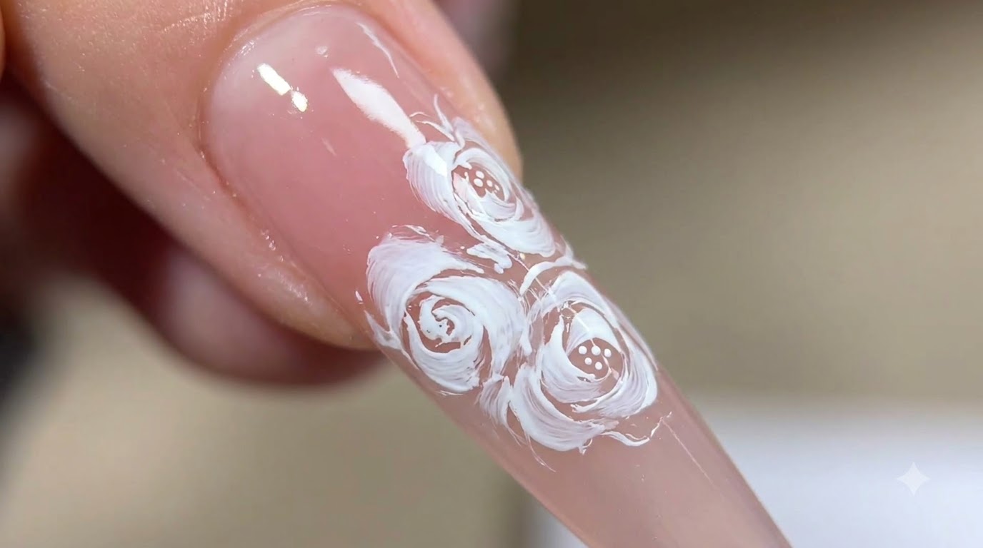 Rosas de Gel Blanco Pintadas a Mano — Tutorial Paso a Paso