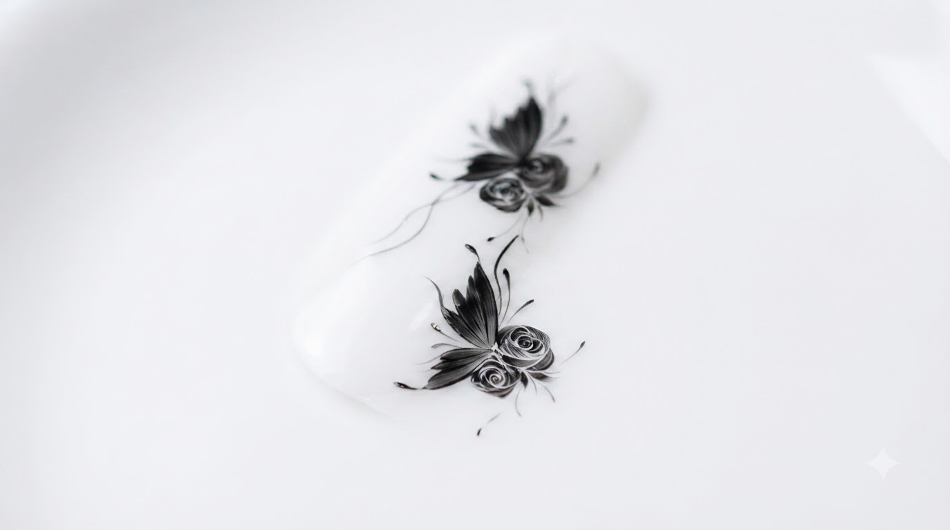 Tutorial de Nail Art en Gel con Mariposas Negras y Rosas